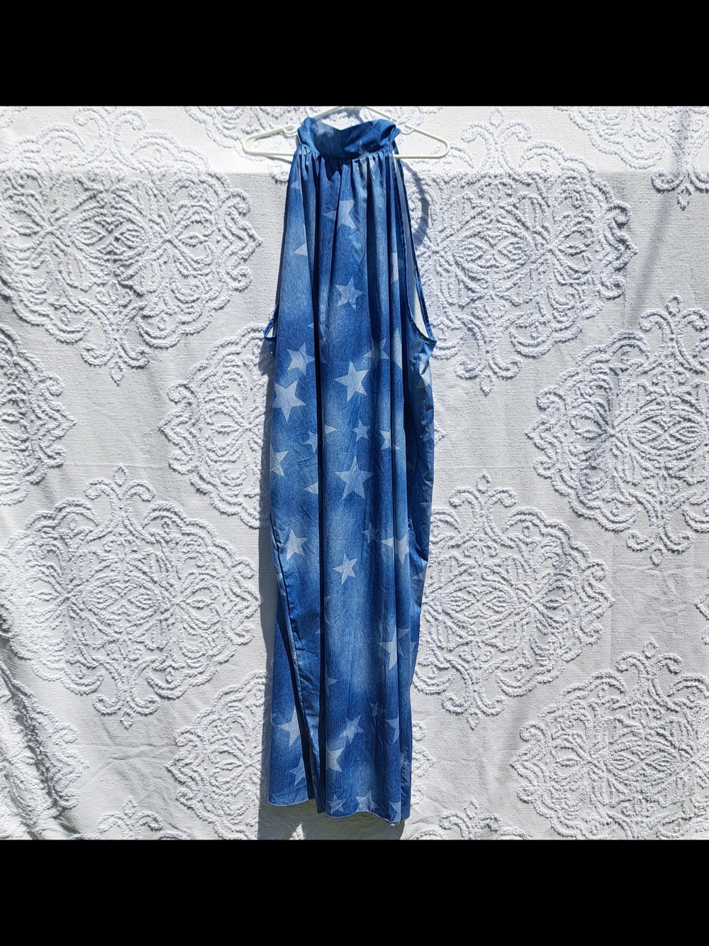 Fourth Of July Flowy Sleeveless Blue Star Print Maxi Dress 5XL